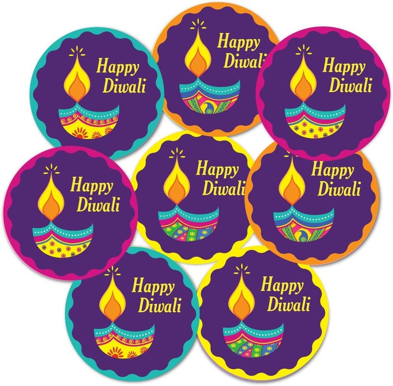 weRevel Happy Diwali Party Stickers, 40 Count, 2 Inches, Round, 4 Unique Designs - Image 1